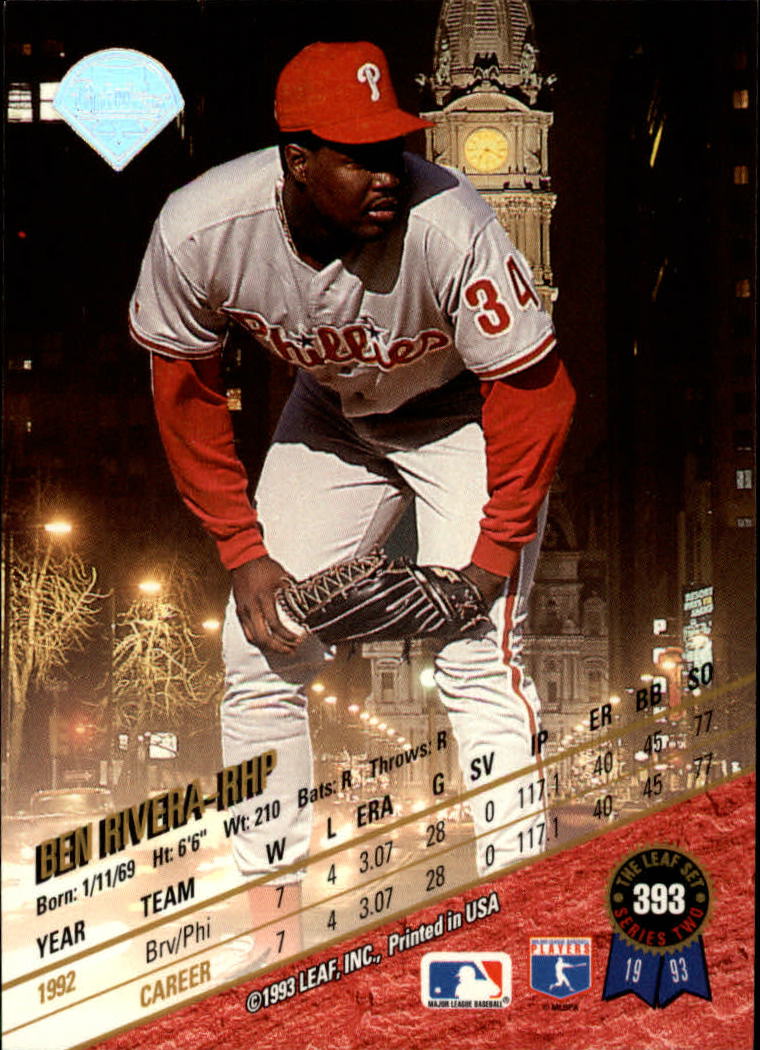 1993 Leaf Baseball "Main Set" Cards #201 to #400 - Picture 387 of 401