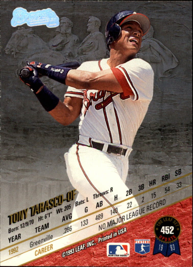 1993 Leaf #452 Tony Tarasco RC back image