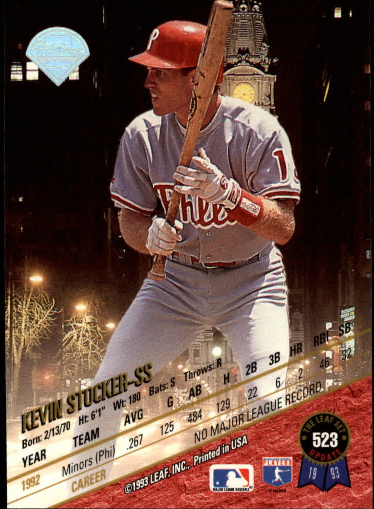 1993 Leaf #523 Kevin Stocker back image