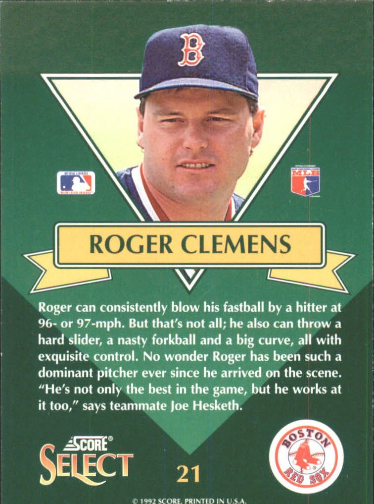 1993 Select Chase Stars #21 Roger Clemens back image