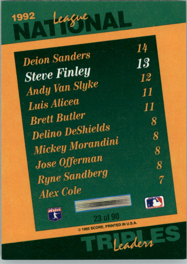 1993 Select Stat Leaders #23 Steve Finley back image