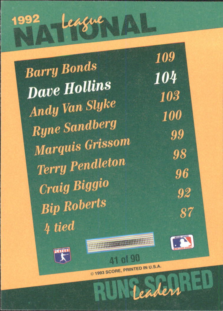 1993 Select Stat Leaders #41 Dave Hollins back image