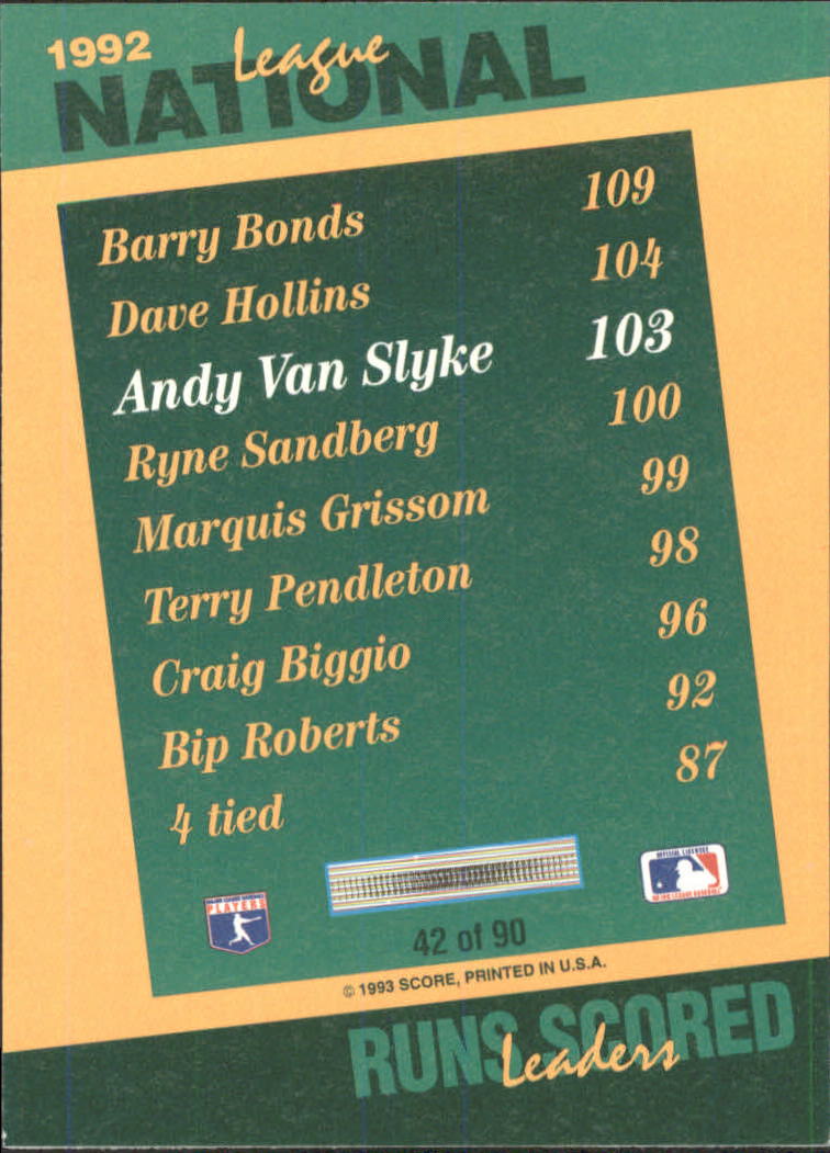 1993 Select Stat Leaders #42 Andy Van Slyke back image
