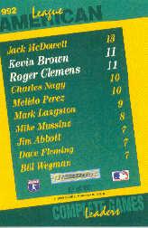 1993 Select Stat Leaders #62 K.Brown/R.Clemens back image
