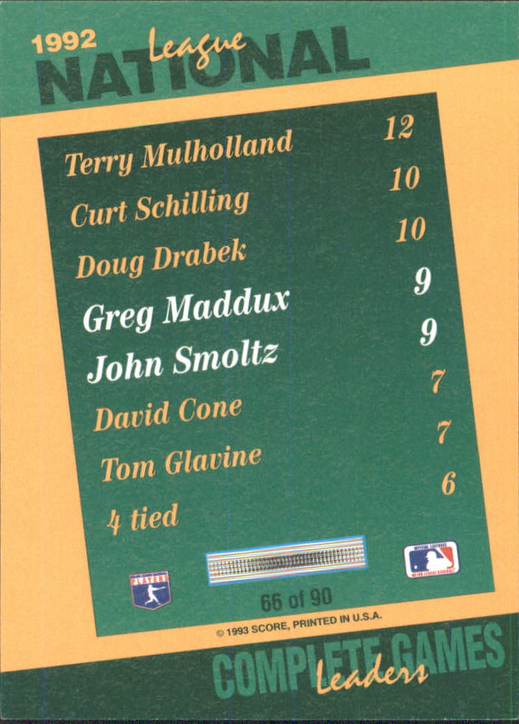 1993 Select Stat Leaders #66 G.Maddux/J.Smoltz back image