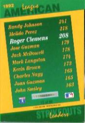 1993 Select Stat Leaders #75 Roger Clemens back image