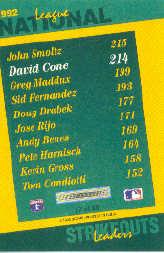 1993 Select Stat Leaders #77 David Cone back image