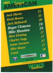 1993 Select Stat Leaders #87 R.Clemens/M.Mussina back image