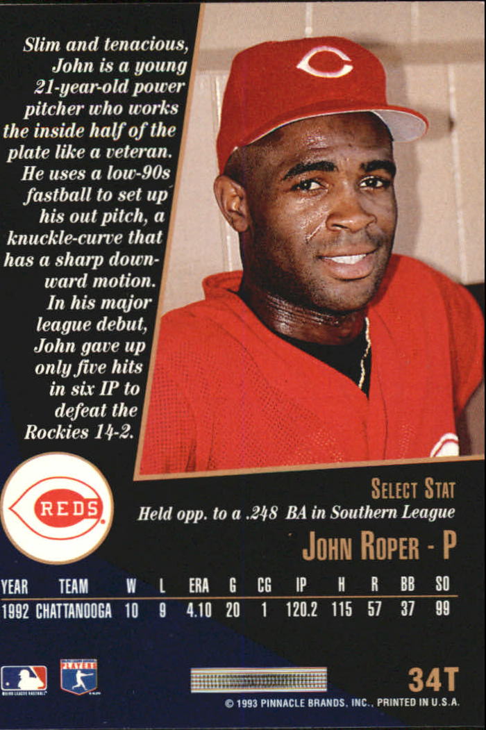 1993 Select Rookie/Traded #34T John Roper back image