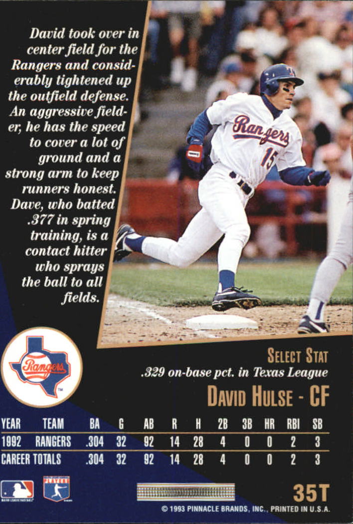 1993 Select Rookie/Traded #35T David Hulse RC back image