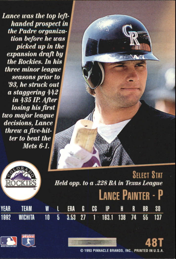 1993 Select Rookie/Traded #48T Lance Painter RC back image