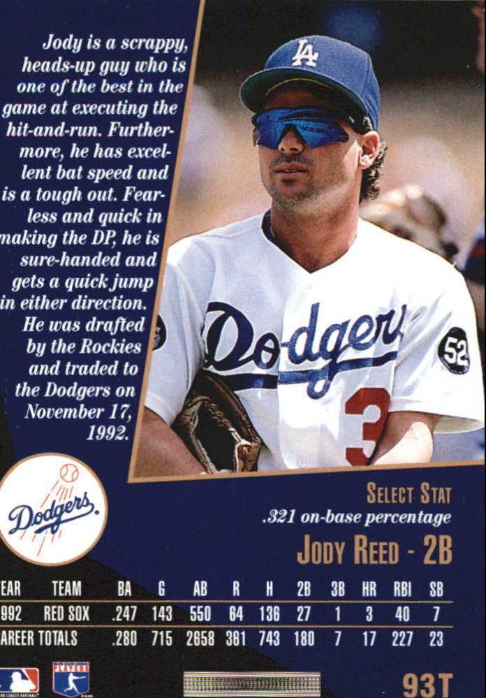 1993 Select Rookie/Traded #93T Jody Reed back image