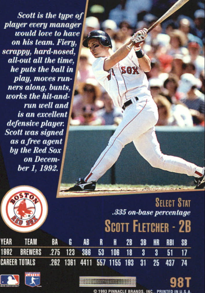 1993 Select Rookie/Traded #98T Scott Fletcher back image