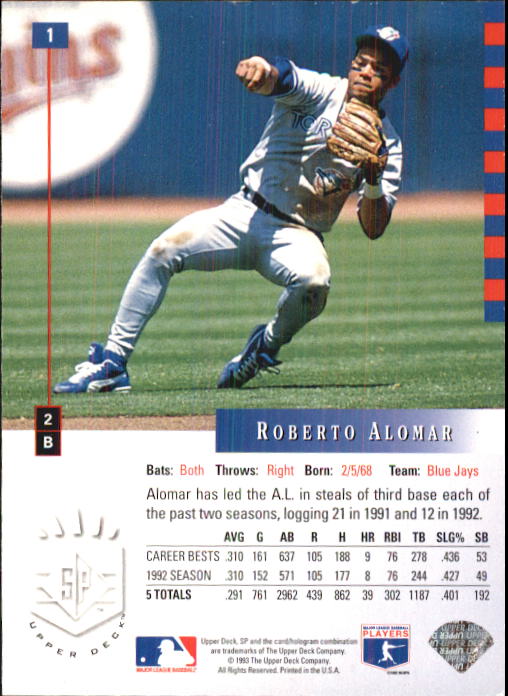 1993 SP #1 Roberto Alomar AS back image