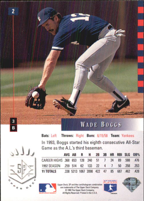 1993 SP #2 Wade Boggs AS back image