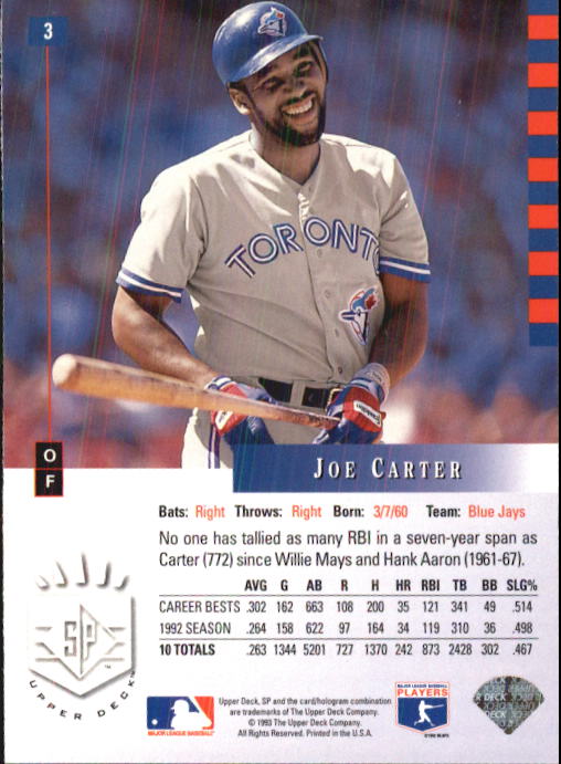 1993 SP #3 Joe Carter AS back image