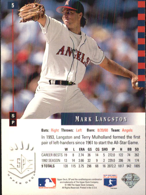 1993 SP #5 Mark Langston AS back image