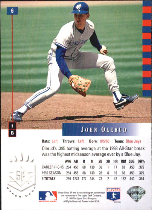 1993 SP #6 John Olerud AS back image