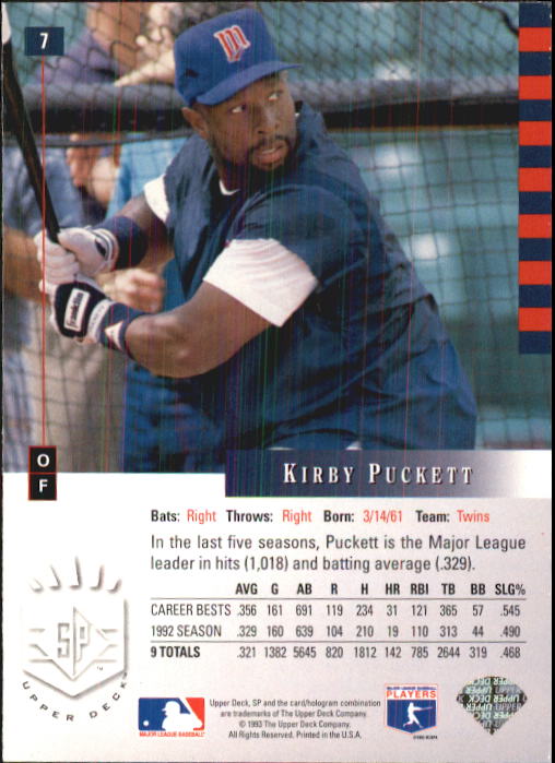 1993 SP #7 Kirby Puckett AS back image