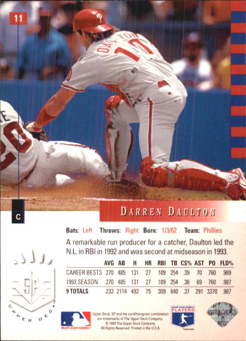 1993 SP #11 Darren Daulton AS back image