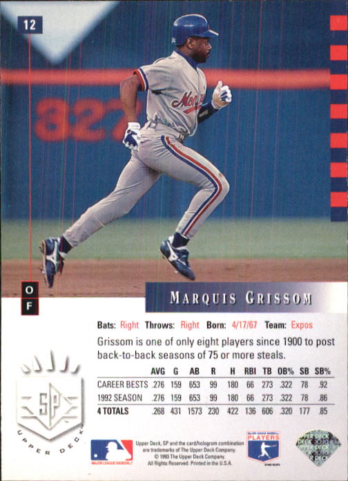 1993 SP #12 Marquis Grissom AS back image