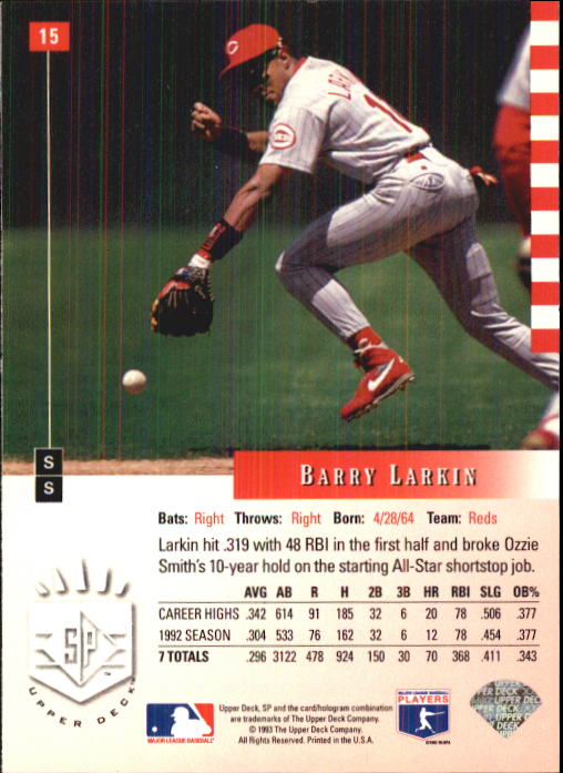 1993 SP #15 Barry Larkin AS back image