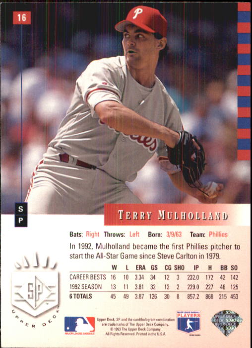 1993 SP #16 Terry Mulholland AS back image