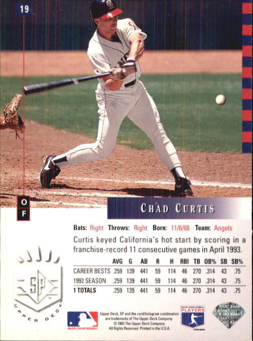 1993 SP #19 Chad Curtis back image