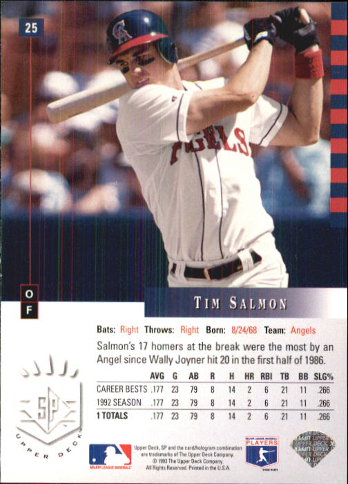 1993 SP #25 Tim Salmon back image