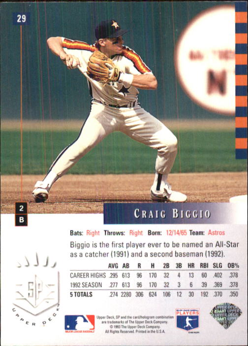 1993 SP #29 Craig Biggio back image
