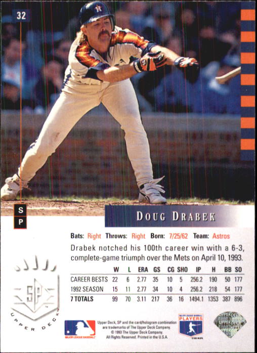 1993 SP #32 Doug Drabek back image