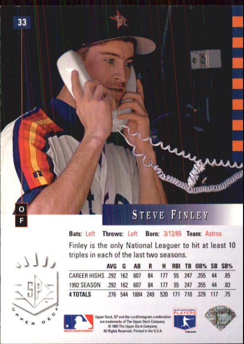 1993 SP #33 Steve Finley back image