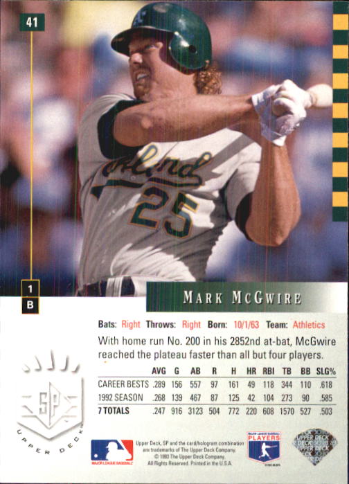 1993 SP #41 Mark McGwire back image