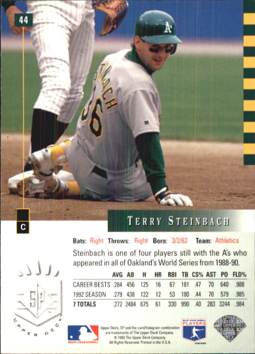 1993 SP #44 Terry Steinbach back image