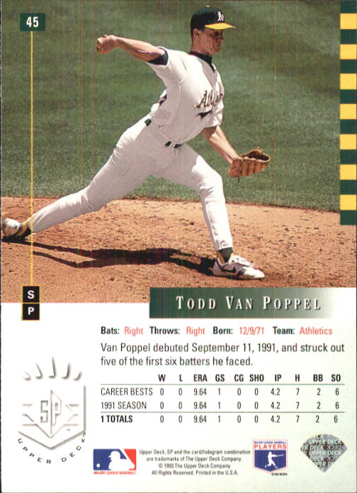 1993 SP #45 Todd Van Poppel back image