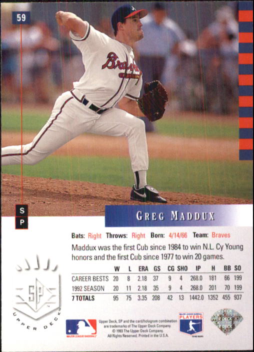 1993 SP #59 Greg Maddux back image