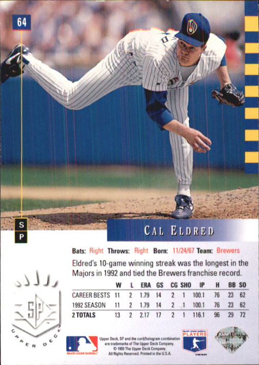 1993 SP #64 Cal Eldred back image
