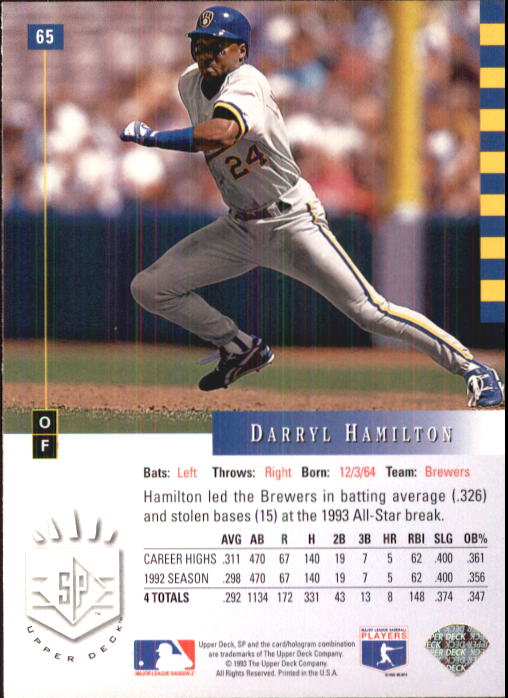 1993 SP #65 Darryl Hamilton back image