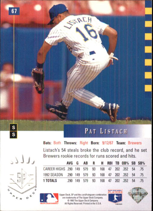 1993 SP #67 Pat Listach back image