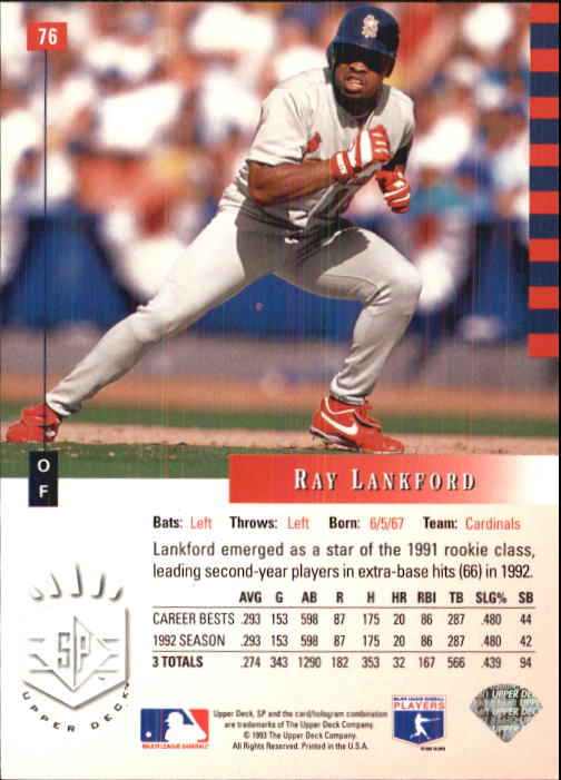 1993 SP #76 Ray Lankford back image