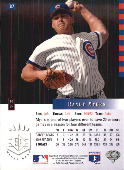 1993 SP #87 Randy Myers back image