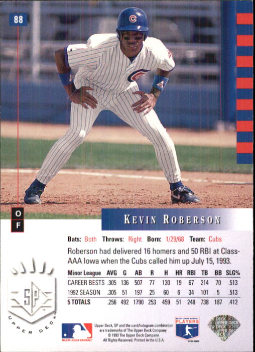 1993 SP #88 Kevin Roberson RC back image