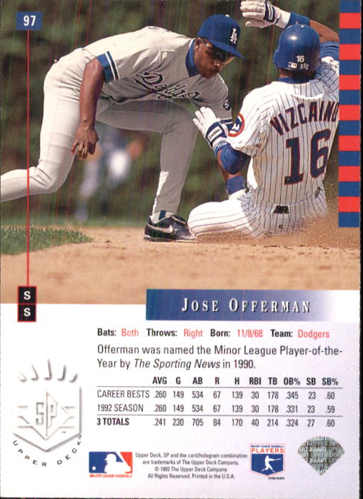 1993 SP #97 Jose Offerman back image