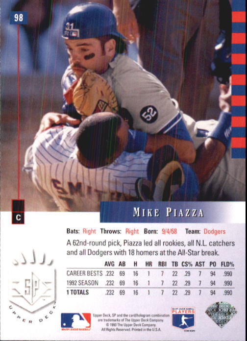 1993 SP #98 Mike Piazza back image