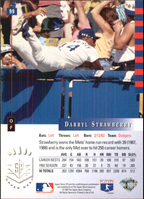 1993 SP #99 Darryl Strawberry back image