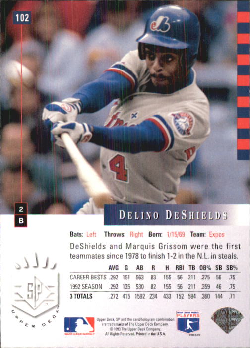 1993 SP #102 Delino DeShields back image
