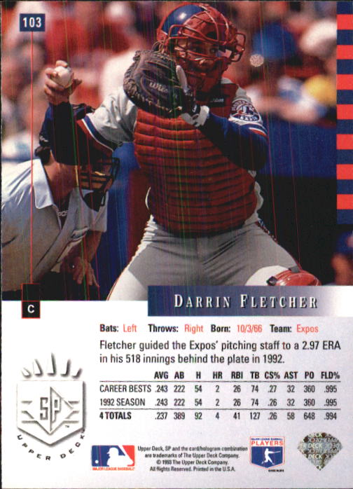 1993 SP #103 Darrin Fletcher back image