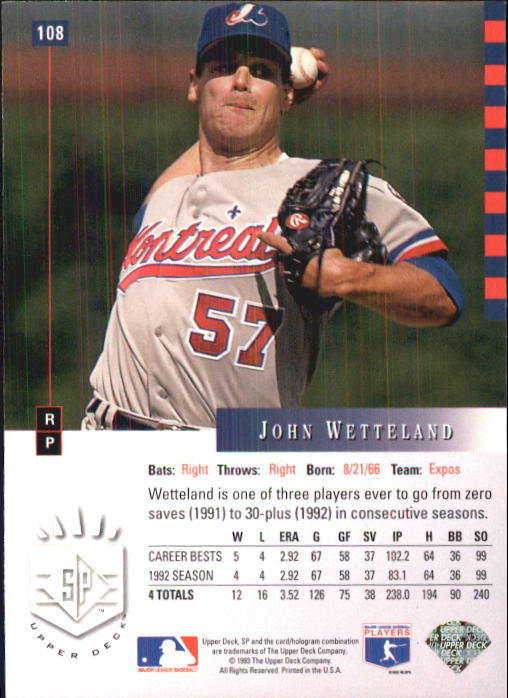 1993 SP #108 John Wetteland back image