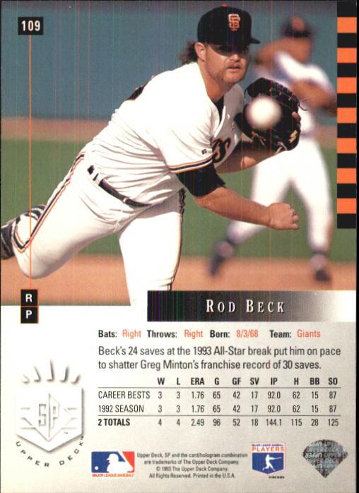 1993 SP #109 Rod Beck back image