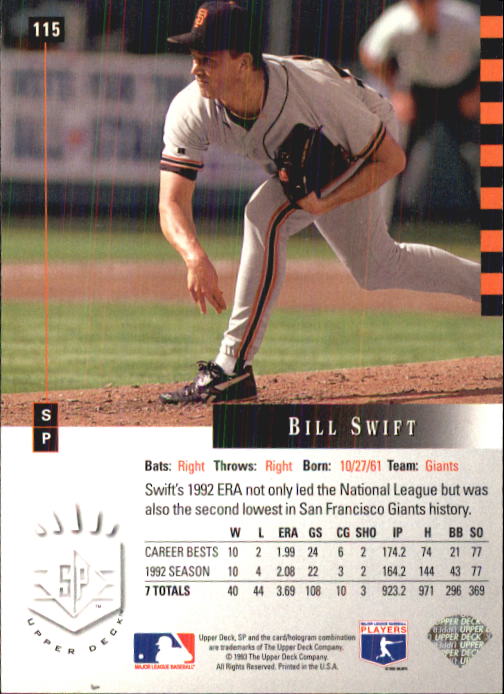 1993 SP #115 Bill Swift back image